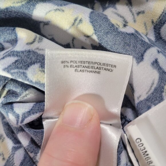 Anne Klein Women Dark Floral Navy/Yellow Short Sleeve Lightweight Top Size L - Picture 5 of 8